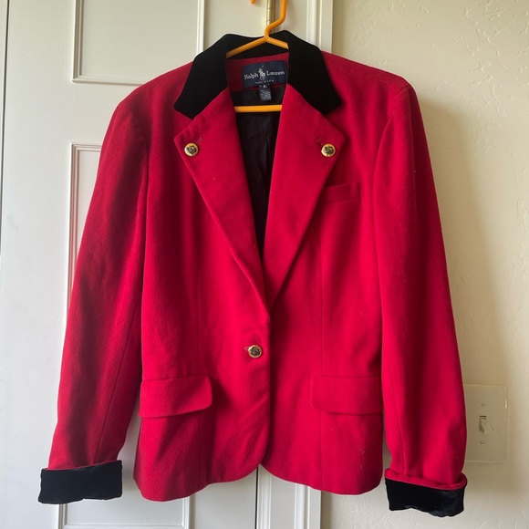 Ralph Lauren Jackets & Blazers - RALPH LAUREN Vtg Blue Label Red Wool Cashmere Velvet Collar Blazer Jacket Size 8